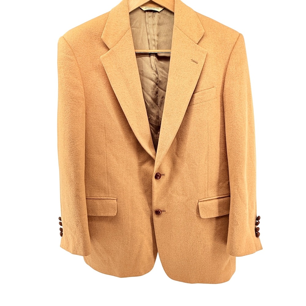 Evan-Picone Mens Camel Tan Wool‎ Blend Blazer Sport Coat Hecht's Made in USA 44R